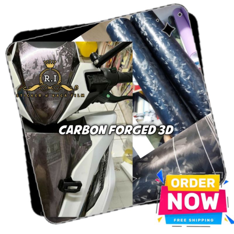 Sticker Skotlet Karbon Forged Hitam 3D Stiker Carbon Forged Composite Premium Carbon forged 3d premi
