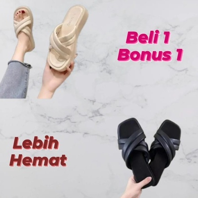 Sandal Wanita Sendal Cewek Tebal Kekinian Sendal Cewek Tebal Model Silang Kekinian