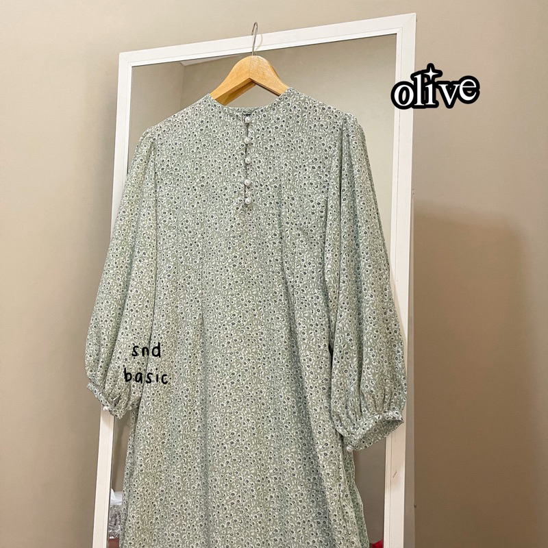 SHAKIRA DRESS | GAMIS MOTIF BUNGA KATUN FLOWER CRINKLE JUBAH ABAYA LEBARAN-olive