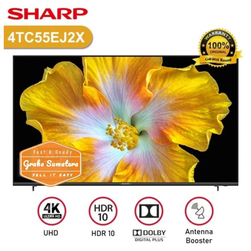 TV Sharp 55Inch 4T-C55EJ2X 4K Ultra HDR Easy Smart Murah Medan