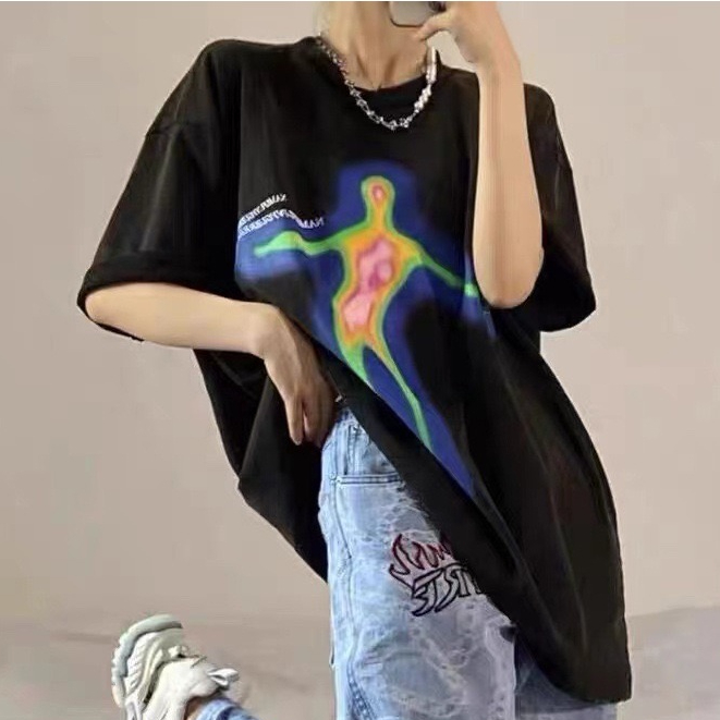 atasan wanita kekinian korean style baju kaos wanita lengan pendek character graffiti print T-shirt kaos hitam ootd