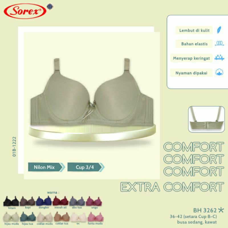 Bh Sorex 3262 | Bra Sorex 3262 Busa Tipis Pakai Kawat Kait 3