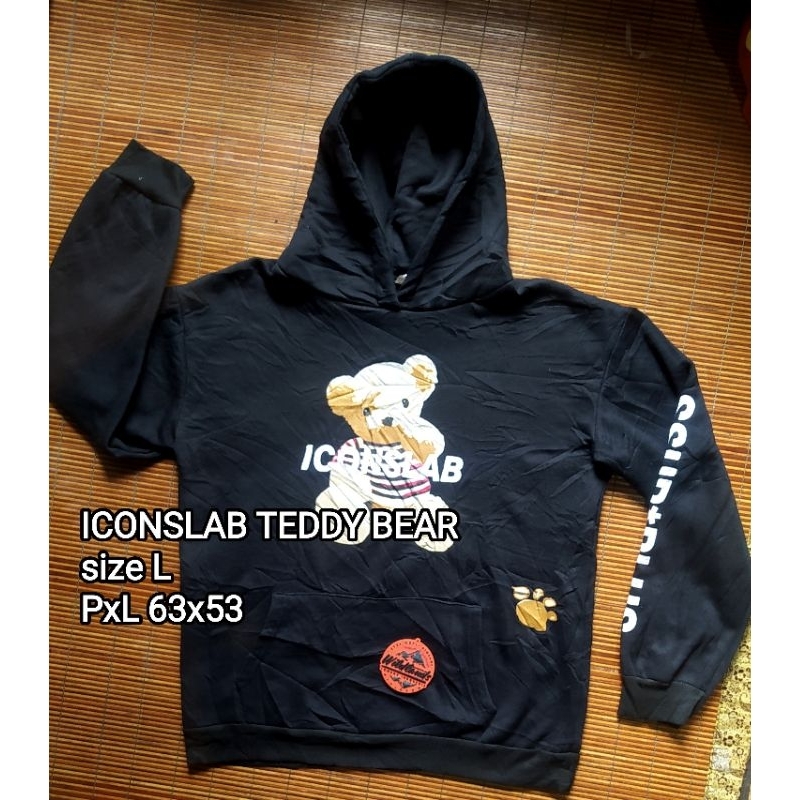 SSUR*PLUS ICONSLAB TEDDY BEAR Sweater Hoodie Pullover Hitam