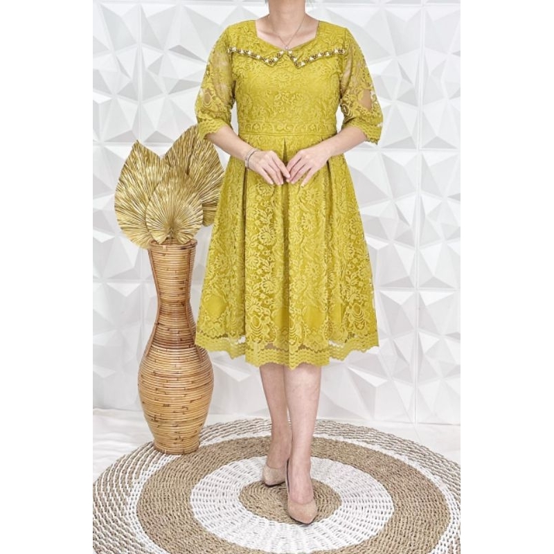 dress brokat wanita, Dress import bahan brokat premium