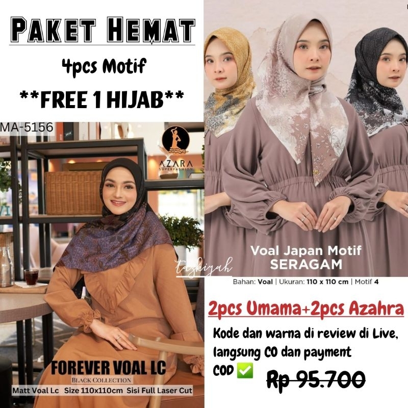 4+1 Hijab (PAKET HEMAT) segi empat MOTIF Umama dan Azahra Free Hijab