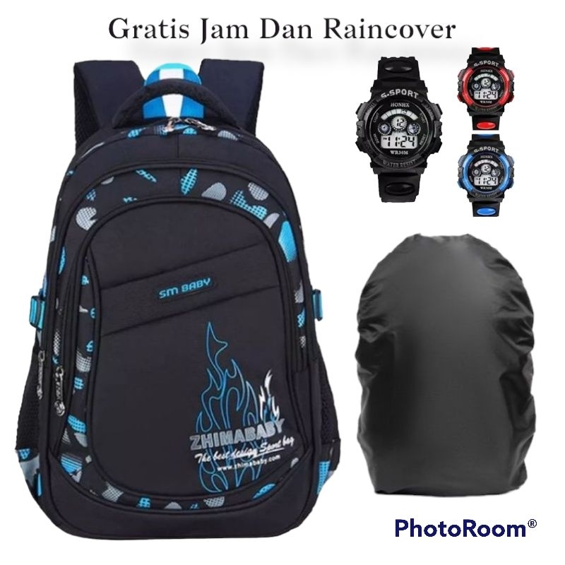 Tas Ransel Zhimababy Tas Sekolah SD SMP anak Laki laki Gratis Jam Tangan Dan Raincover