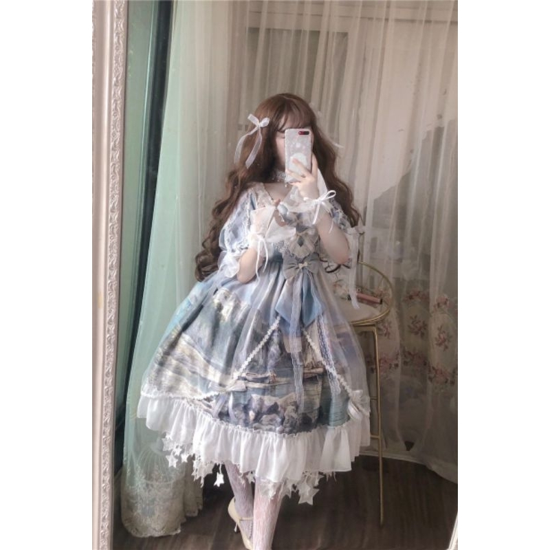 [MikanHiro Store] Lolita Dress Swan Princess Castle Lolita Flower Marriage Oil Painting Handle Map Palace Tingxian Fantasy Dress