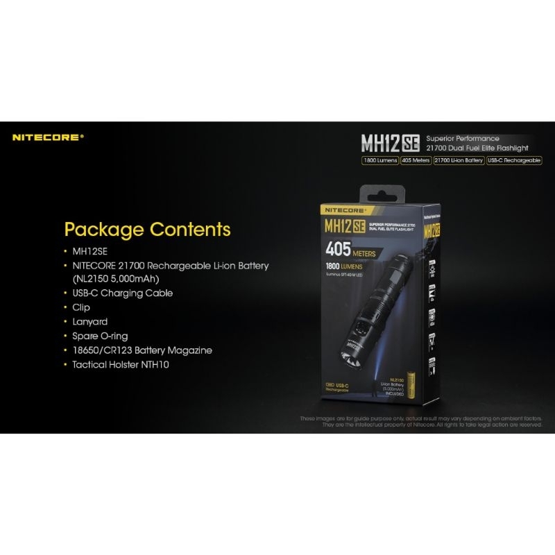 NITECORE Senter LED Compact Flashlight USB Rechargeable IP68 1800lm - MH12SE