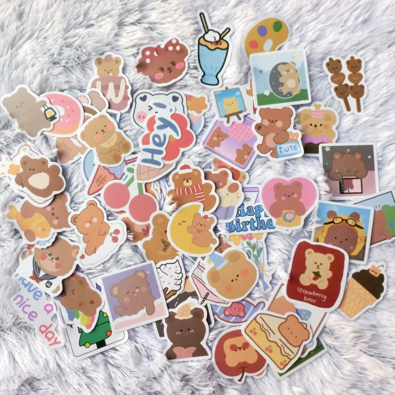 

10 Pcs Sticker Tema Bear lucu untuk Hiasan/Journaling/Scrapbook dll