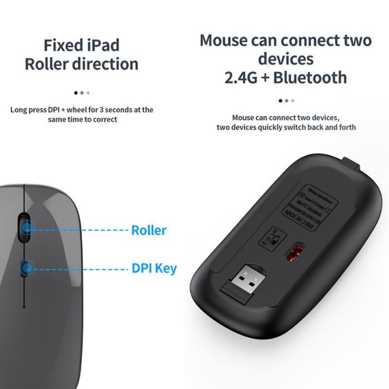 Keyboard + Mouse Set 2.4G+Bluetooth Silent Rechargeable 3 Dievice