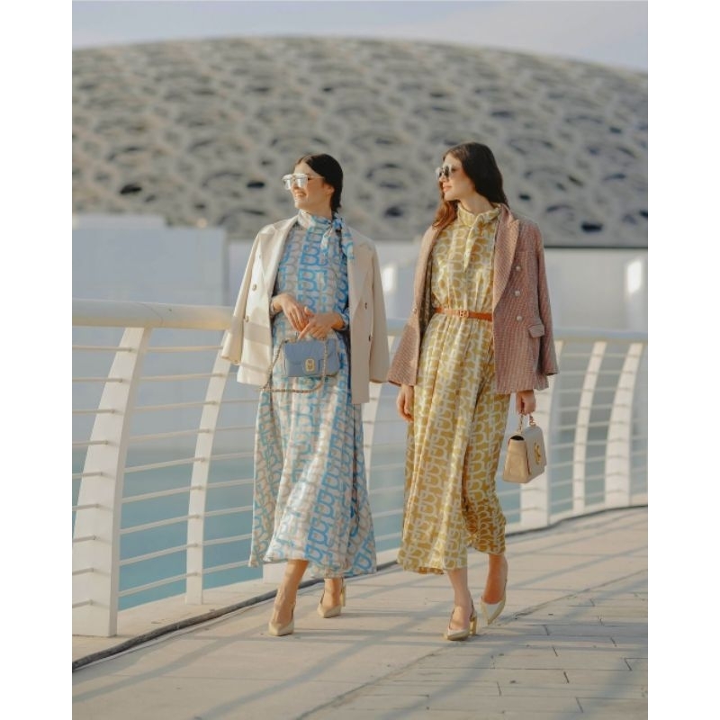 benang jarum monogram/monogram pleated dress mustard/benang jarum anniv 3rd