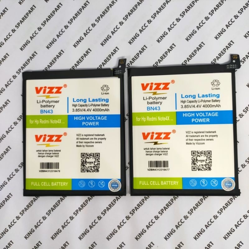 VIZZ BATERAI XIAOMI REDMI NOTE 4X NOTE4X BN43 BN-43 BATTERY DOUBLE POWER VIZZ