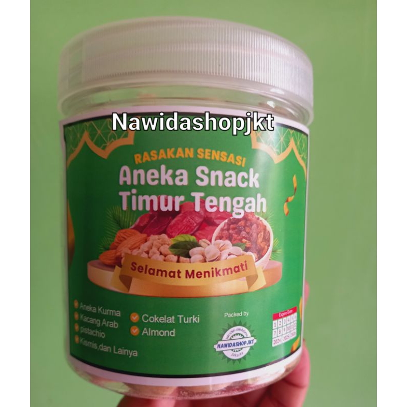 

Aneka Snack Timur Tengah Toples Pistachio Coklat Kerikil Coklat Kurma Almond Kacang Arab permen jelly Turki