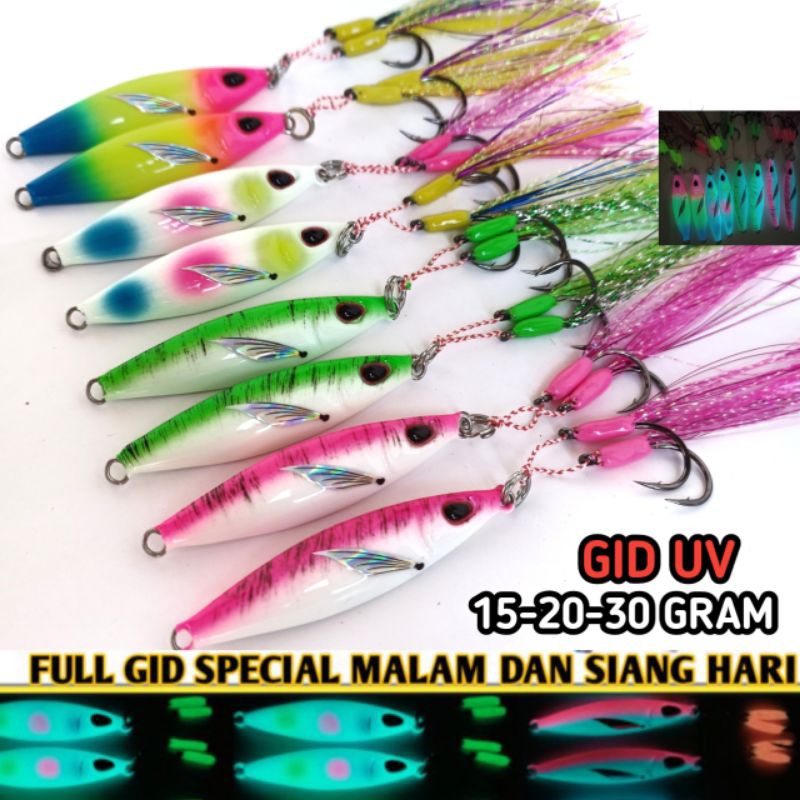 Umpan Micro jig set ful gid+hok 30g 20g 15g 10g gid metal jig koika UV full Siang malam metal jig kiler