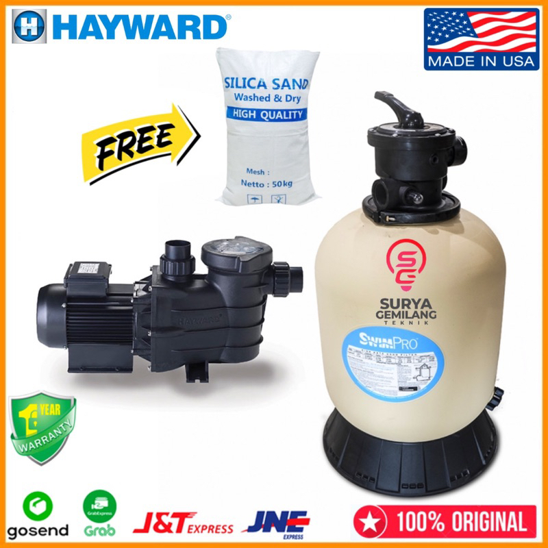 Paket Pompa Kolam Renang Hayward 1/2Hp + Sand Filter Hayward S170EXP + Media Pasir Kolam Renang