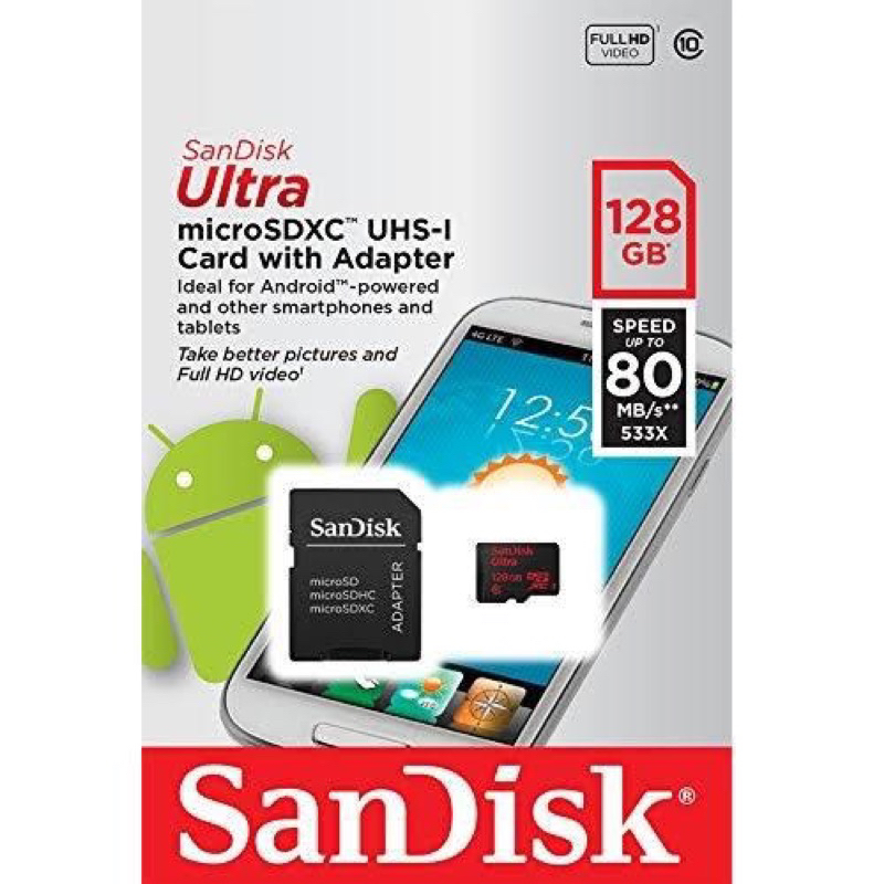 Memori SanDisk 128GB 100mb/s UHS-I MMC With Adapter Class 10 Micro Usb SanDisk original garansi data scrip /astrindo BY SEN