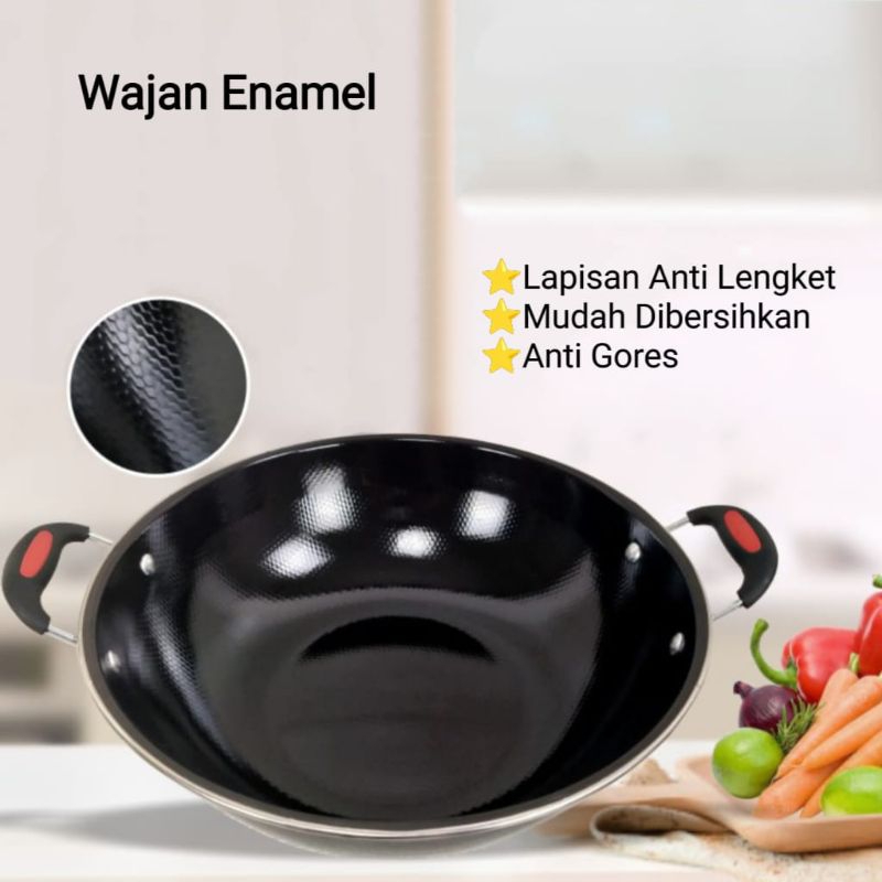 Wajan Enamel Anti Lengket Wajan Stainless 32Cm Wajan Warna Penggorengan⭐ Toko10 ⭐