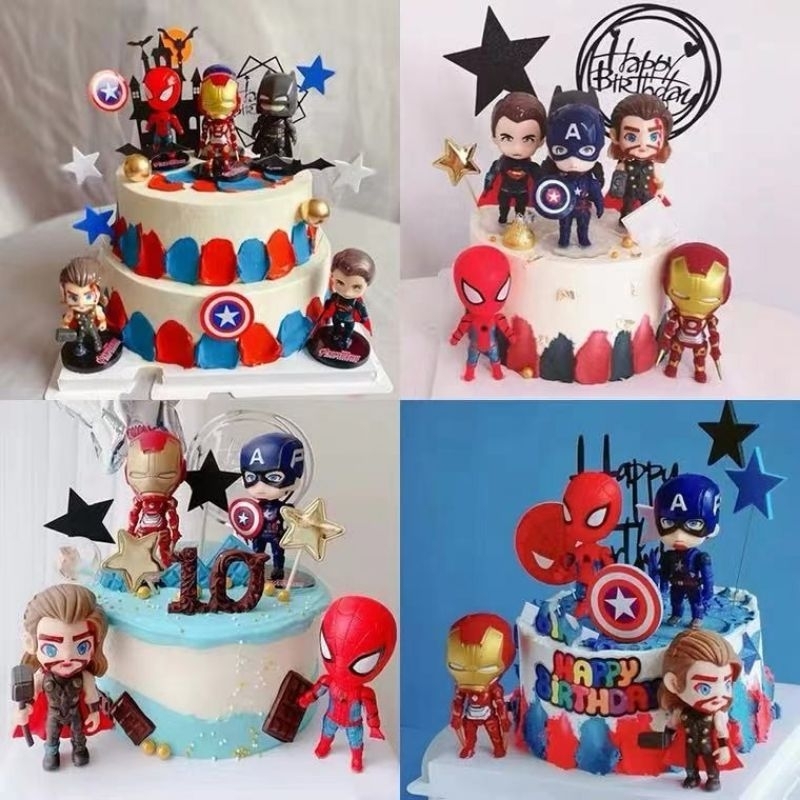 FIGURE AVENGERS CAKE TOPPER IRONMAN SPIDERMAN CAPTAIN AMERICA MINI SET ISI 5PC TOPPING KUE AVENGER