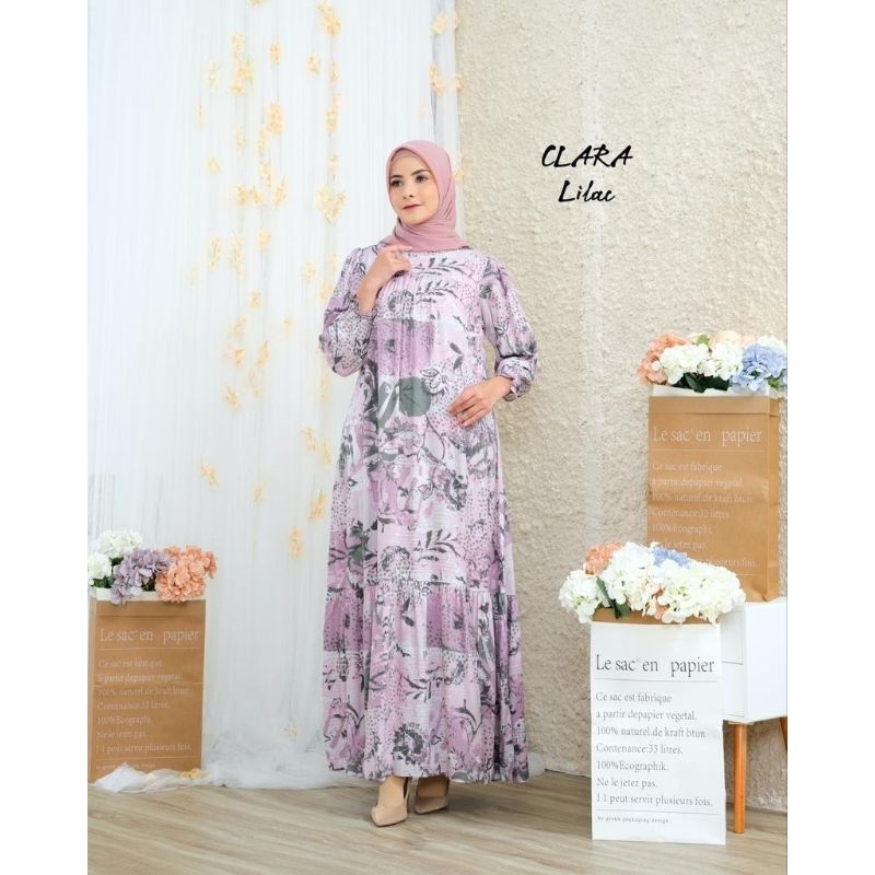 CLARAS DRESS RAYON TWILL PREMIUM MOTIF BUNGA // GAMIS KATUN TWILL // GAMIS PESTA KONDANGAN // DRESS 