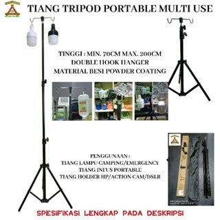 Tiang Tripod Portable 3 section 200cm untuk Tiang Lampu Camping/Tiang Infus Portable/Tiang Holder Kamera Dan Dslr