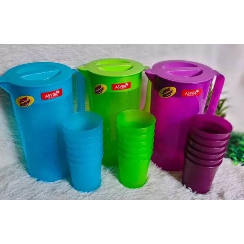 Water Jug Florence 2,2 Liter + 6 Pcs Gelas Asvita / Eskan Asvita 2,2 Liter