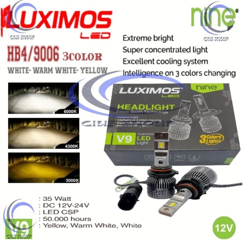 NINE LUXIMOS V9 3 WARNA LAMPU UTAMA LED HEADLAMP/FOGLAMP HI-LOW MOBIL H4 CUT OFF H7,H11,HB3(9005),HB4(9006) EXTREME BRIGHT
