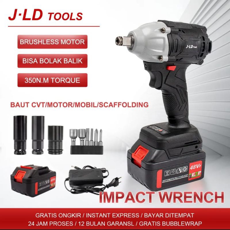 COD JLD Cordless Impact Wrench 48S,brushless impact baterai,350N.M impact pembuka baut,48V impact  b