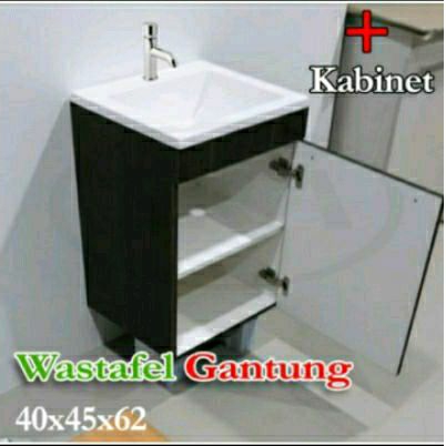 Wastafel Cuci Tangan Gantung Set Kabinet + Finish Hpl + Top Fiberglass