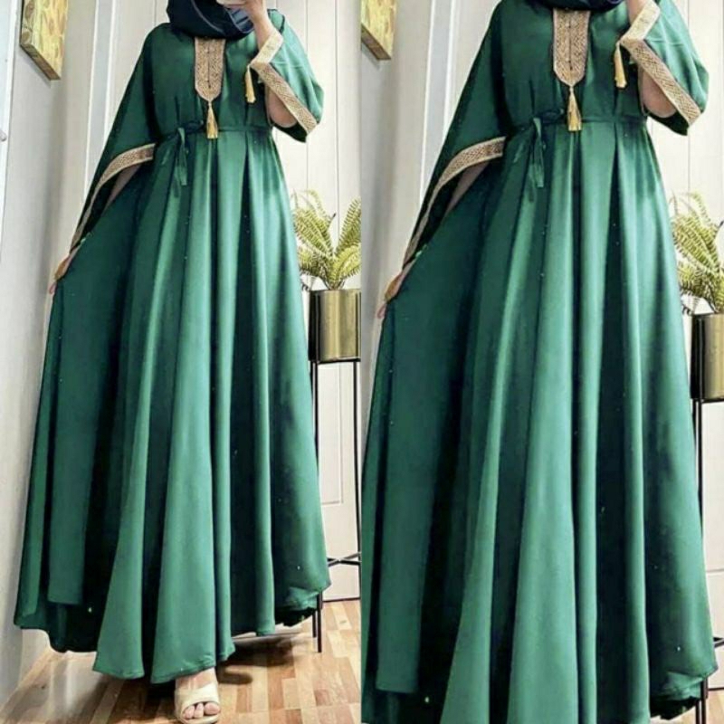 Baju Gaun Kaftan Jumbo Wanita Dewasa Kekinian Terbaru Terlaris Viral Bahan Rayon Tebal Busui Resleting Depan