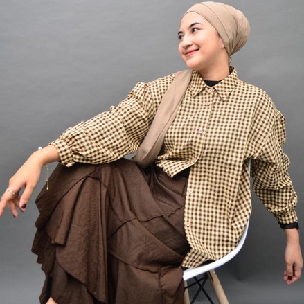 RAABIHA Hazel Shirt Tartan I Kemeja Kotak-Kotak I Blouse Kotak-Kotak I Kemeja Wanita Kekinian