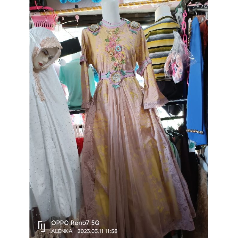 PL gamis OMG brukat mewah Ld 110 pj 140