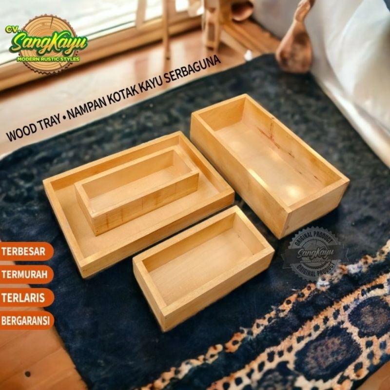 Kotak penyimpanan serbaguna kayu storage box kosmetik kayu nampan tray