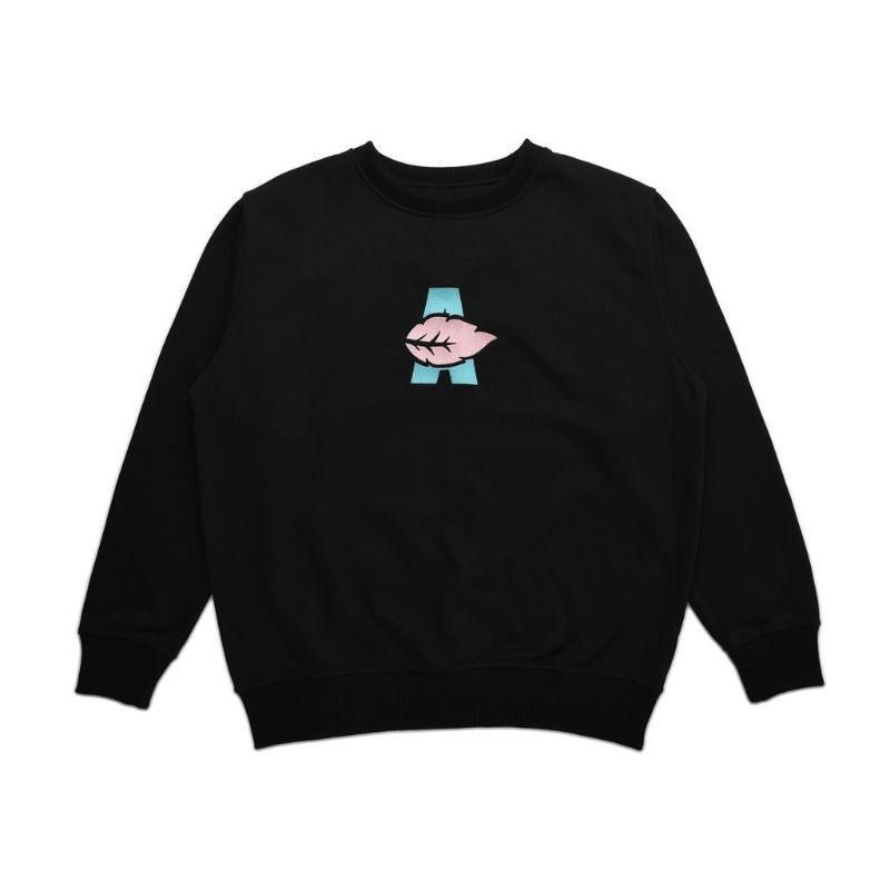 Sweater Crewneck Leaf Versa Black