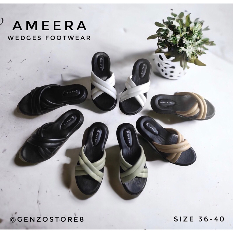 Ameera by Mikayla Sandal Wedges Wanita Silang Slip On