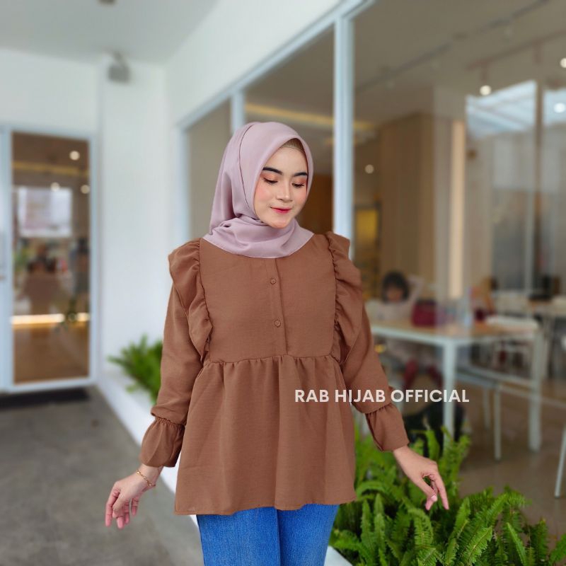 Enzi Blouse Atasan Kemeja Basic Polos Wanita Crinkle Airflow Premium