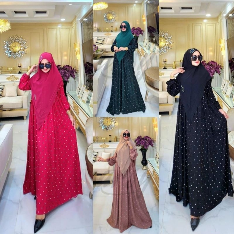 Humaira Syari by Arsy Hijab - Busana Muslim Gamis Set Khimar Printing Katun Lembut Halus Jatuh Busui