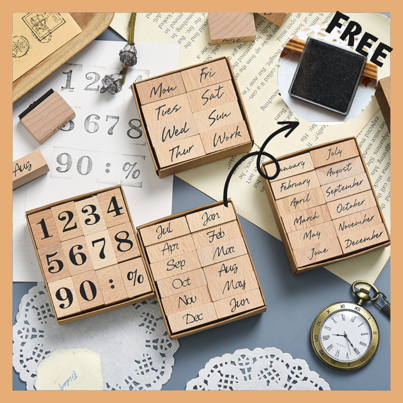 Stempel Kayu / Mingguan Weekly / Bulanan Monthly /  Gaya Vintage Untuk Dekorasi Scrapbook