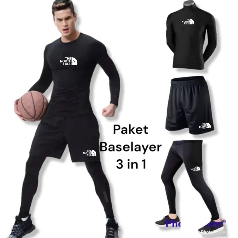 paket hemat termurah 3 in 1 the north baselayer celana pendek dan leging panjang olahraga dan berken