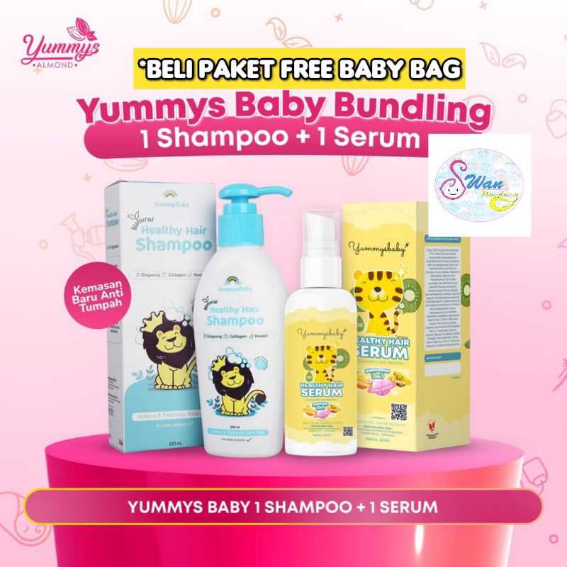 Yummys Baby Shampoo &amp; Serum Penumbuh Rambut Bayi - Free Yummys Baby Bag