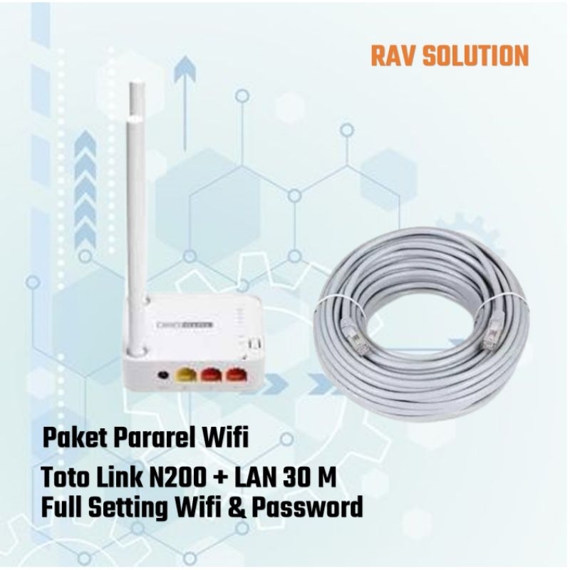 PAKET PARAREL WIFI ROUTE TOTO LINK N200 + KABEL LAN 30 M FULL SETTING SIAP PAKAI