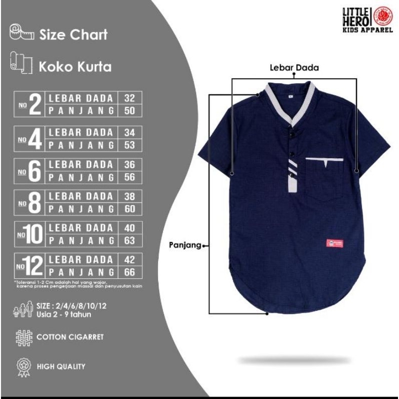 2-9thn BAJU KOKO KURTA ANAK LITTLE HERO BAJU LEBARAN NGAJI KOKO ANAK