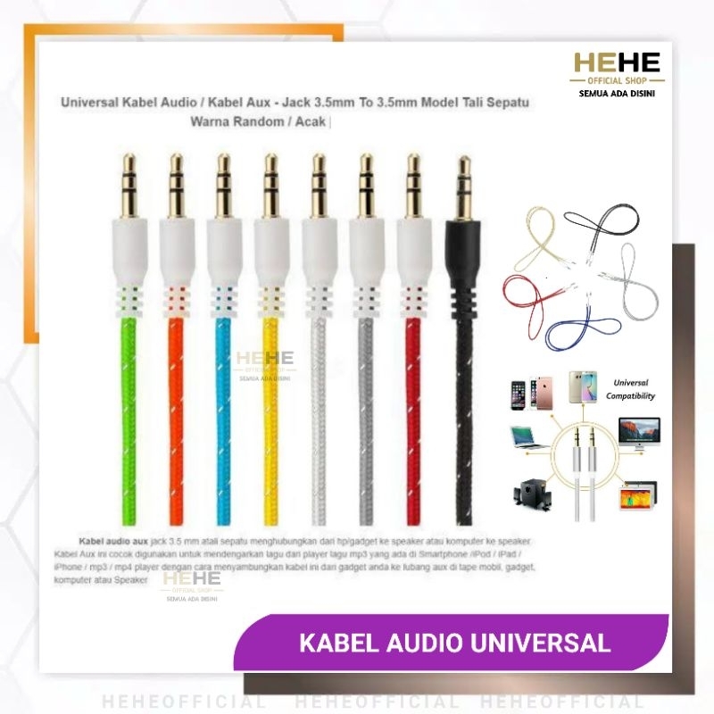 Kabel Audio Model Serat Tali Sepatu Jack 3.5 to 3.5mm Panjang 1 Meter Cable Aux Audio Bisa Untuk Hp 