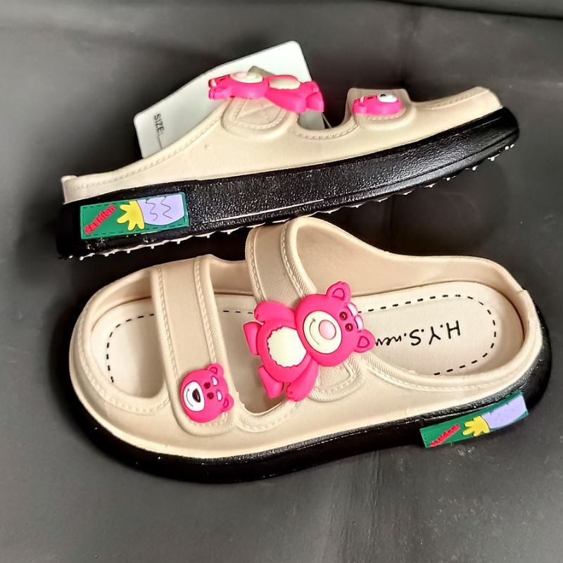 Sandal anak perempuan HYS Original Ban 2 size 24-29 Sandal import anak wanita Sendal trendy Selop doble ban Cute motif Lotso bear