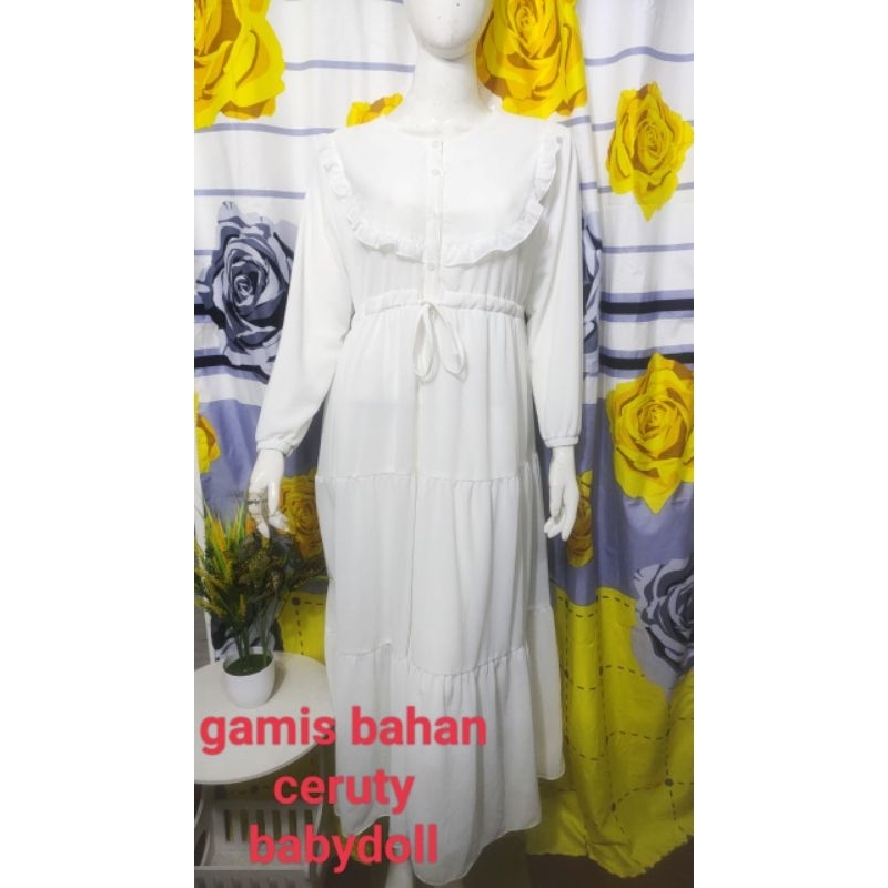 990 Gamis Putih Ceruty Lapis Furing Premium