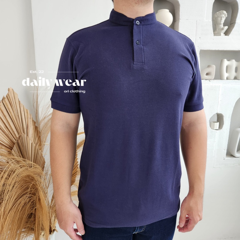 KAOS POLO SHIRT PRIA NAVY KERAH KOKO SHANGHAI STRUKTUR COLLAR LENGAN PENDEK ATASAN COWOK PREMIUM MOD