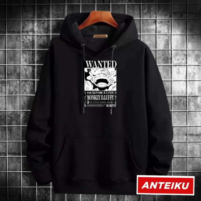 [Promo Sale] Sweater Hoodie Anime One Piece Wanted Bounty  Fleece Pria Wanita M-XXL