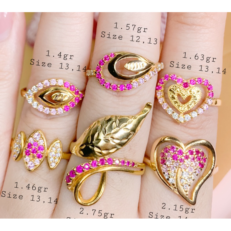 Cincin Emas Asli Mata Pink Warna Pink Ungu Cincin Kadar 375