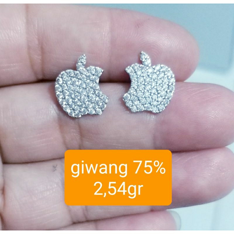 Anting giwang Apple emas putih kadar 750