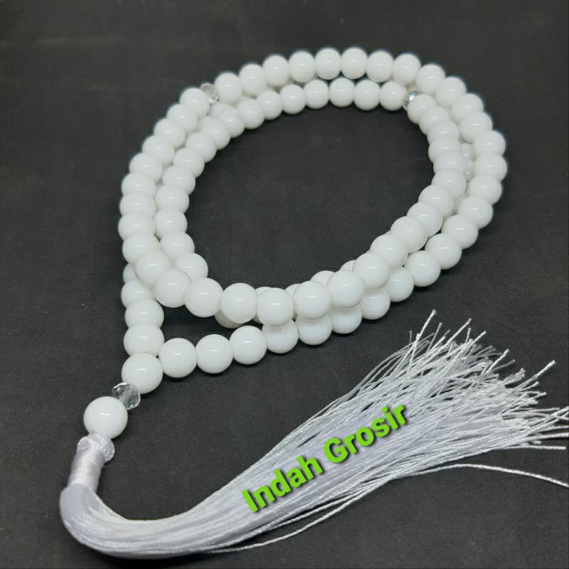 Kalung Tasbih Batu Giok Putih Susu 8mm 108Butir