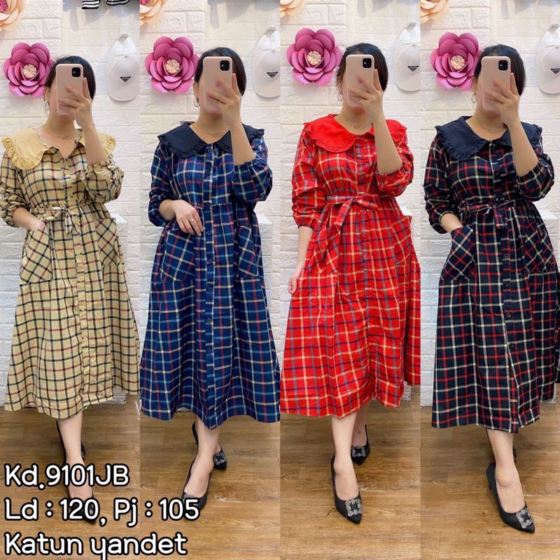 Dress / Gamis Katun Motif Kotak-Kotak